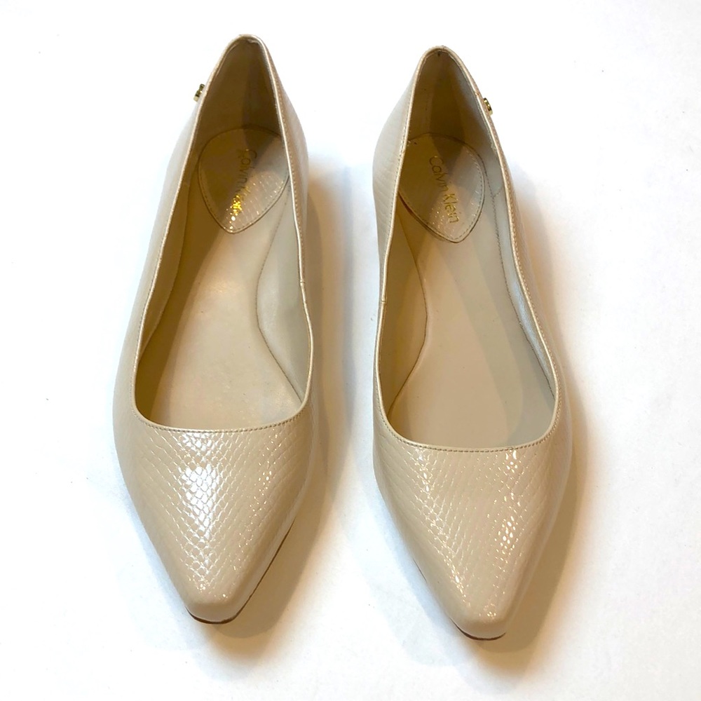 Calvin Klein Emerin Faux Snakeskin Nude Flats 8